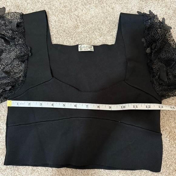 Free People Intimately Size M Flutter Crop Top Butterfly 3D Mesh Sleeve Witchy - Picture 8 of 9